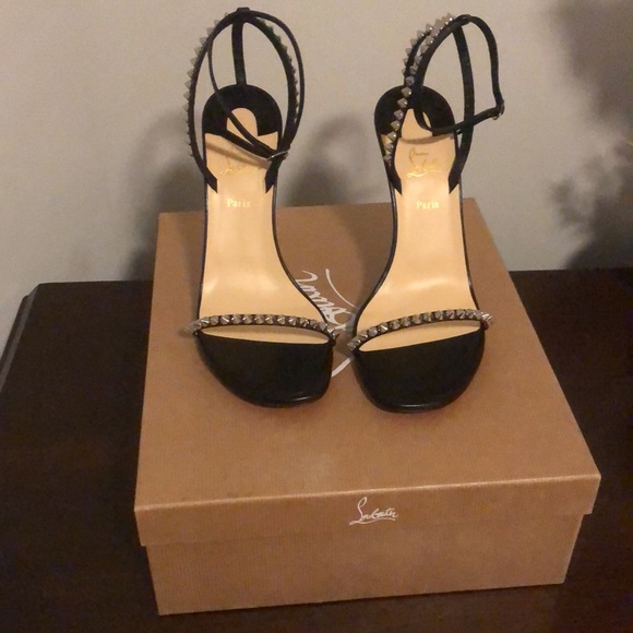 Brand New Christian Louboutin leather sandals with spike trim
4"  stiletto heel - Picture 2 of 4